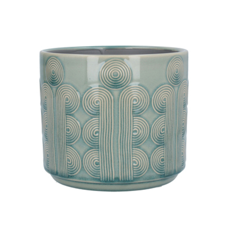 Blue Retro Circles Design Ceramic Pot Cover. The Perfect Addition To Your Home Or Garden. By Gisela Graham.  